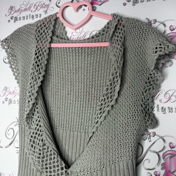 Dress cardigan grey knit crochet knitted buttons flowy waterfall comfy stretchy - Picture 15 of 16